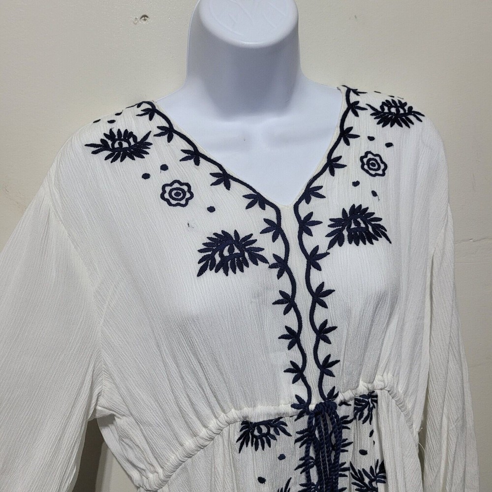 CC Chic Connection White Bohemian Nsvy Embroidered Dress L - Picture 2 of 6